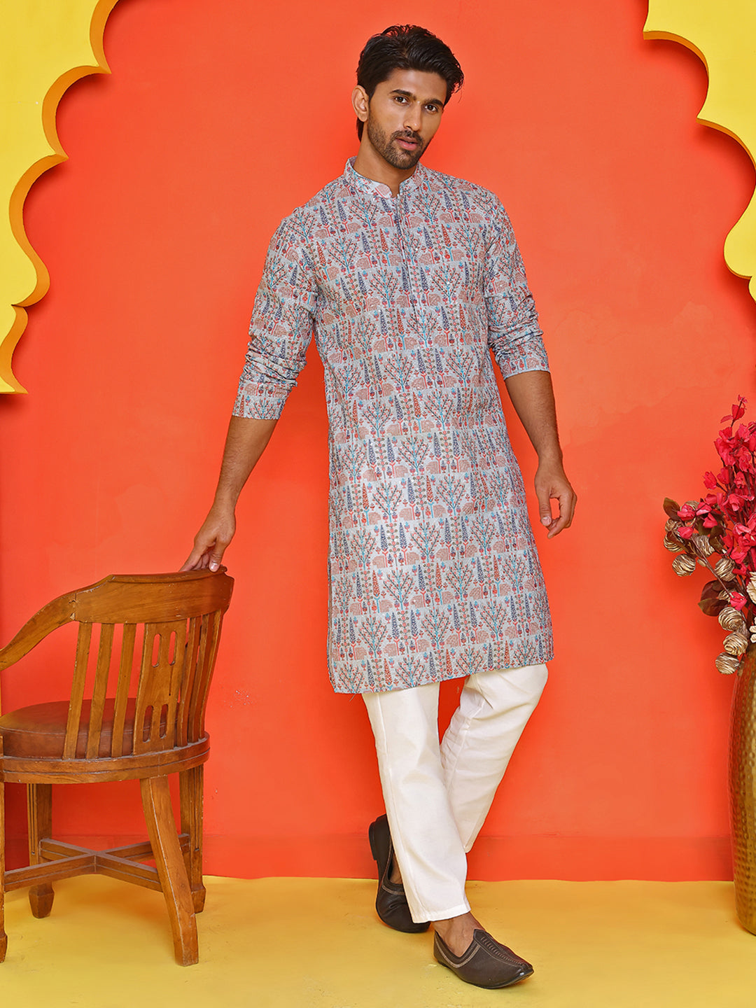 Embroidered kurta Pyjama Set For Men ( ANMKP 196Blue )