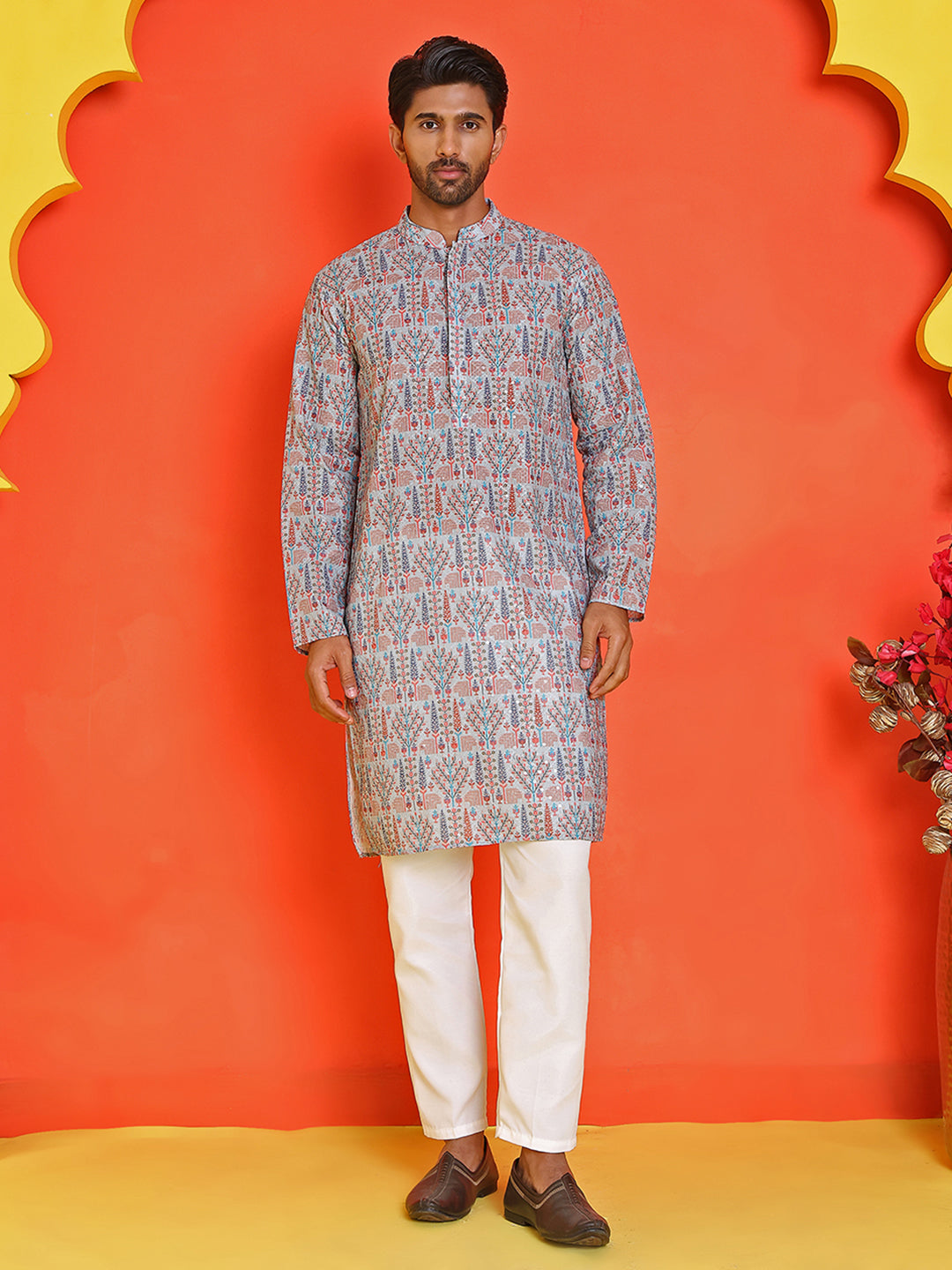 Embroidered kurta Pyjama Set For Men ( ANMKP 196Blue )
