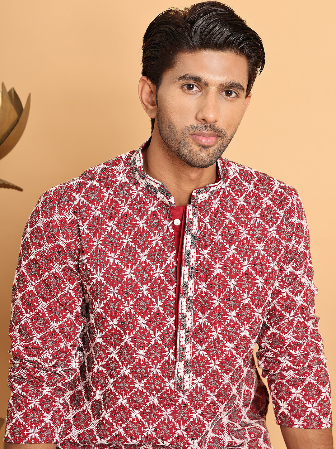 Embroidered Straight Kurtas for Men. ( ANMKO 199Maroon )  [RT] [A-1-2]
