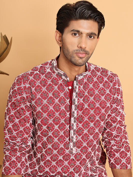 Embroidered Straight Kurtas for Men. ( ANMKO 199Maroon )  [RT] [A-1-2]