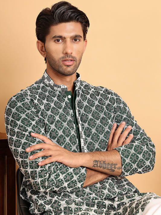 Embroidered Straight Kurtas for Men. ( ANMKO 199Olive )  [RT] [A-1-2]
