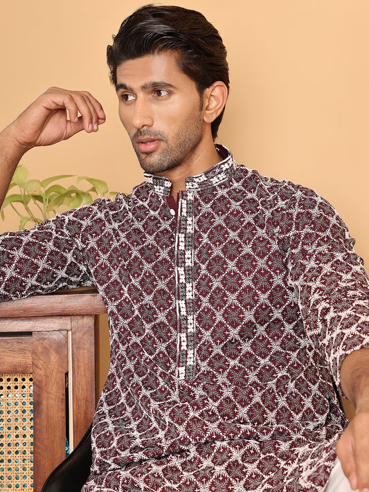 Embroidered Straight Kurtas for Men. ( ANMKO 199Purple )  [RT] [A-1-2]