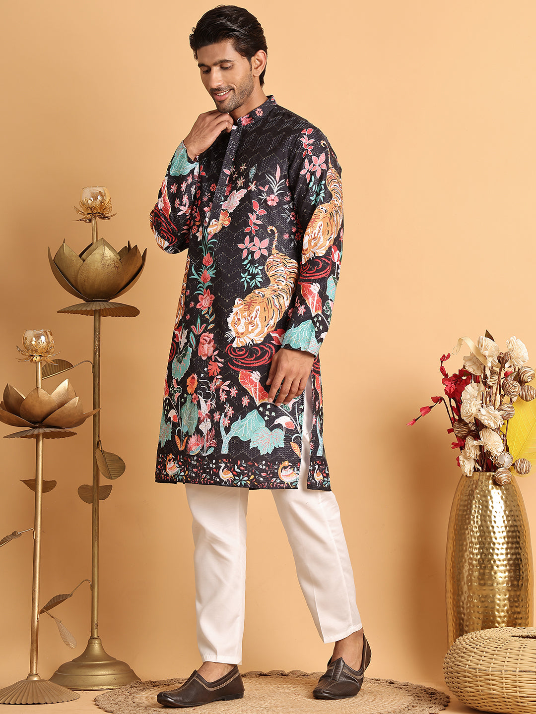 Floral Embroidered and Sequins Kurtas ( ANMKO 200Black )  [RT] [H-7]