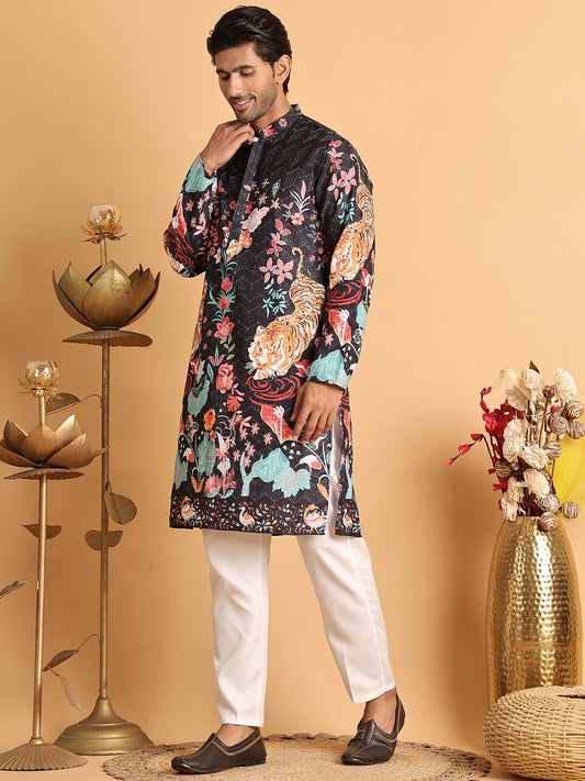 Floral Embroidered and Sequins Kurtas ( ANMKO 200Black )  [RT] [H-7]