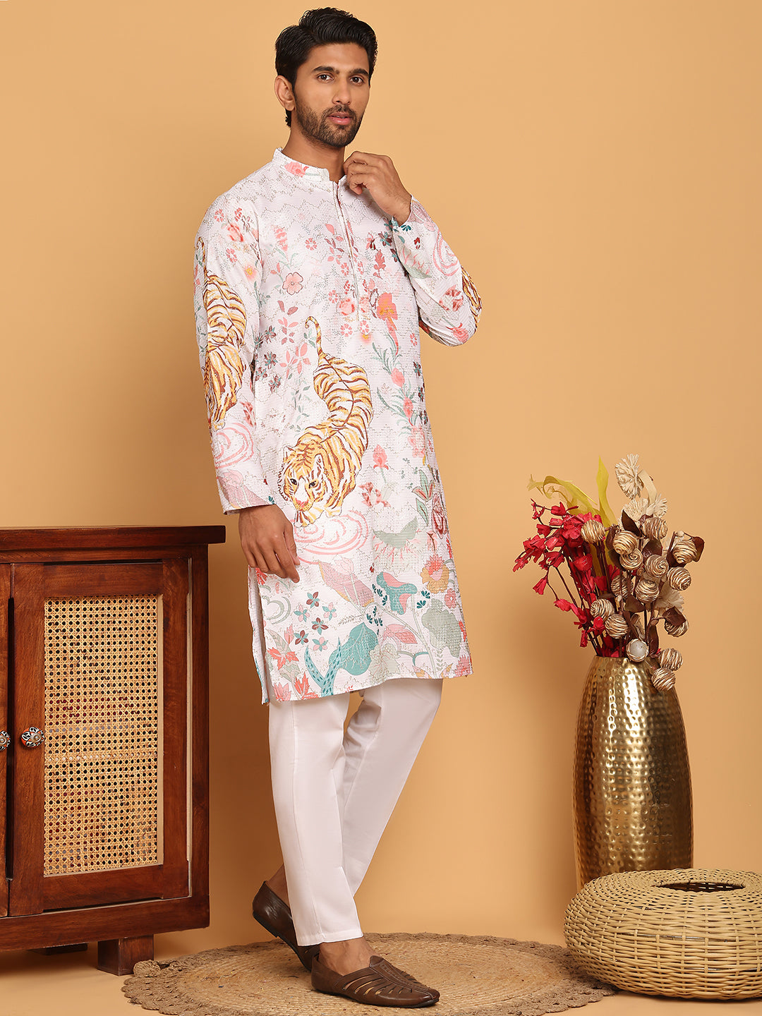 Floral Embroidered and Sequins Kurtas ( ANMKO 200White )  [RT] [H-7]