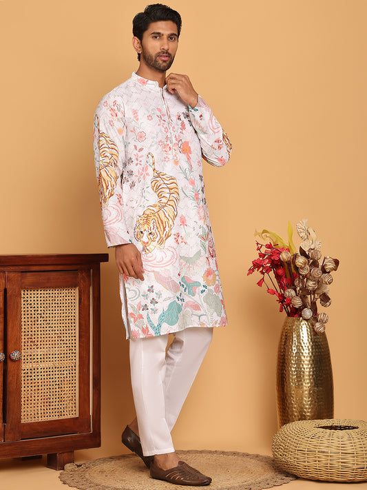 Floral Embroidered and Sequins Kurtas ( ANMKO 200White )  [RT] [H-7]