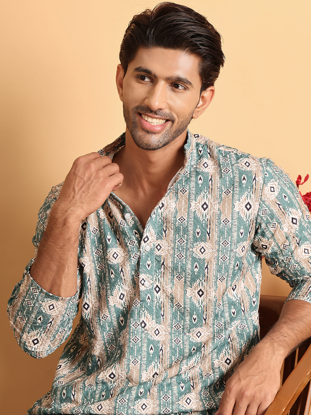 Green Embroidered Kurtas  For Men ( ANMKO 202Green )