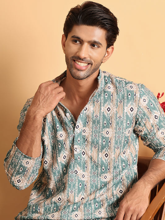 Green Embroidered Kurtas  For Men ( ANMKO 202Green )
