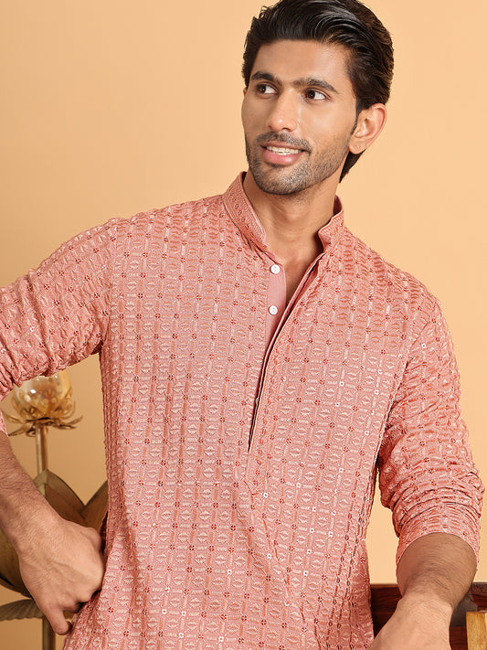 Embroidered Viscose Kurtas For Men ( ANMKO 203Peach )  [RT] [B-7-9]