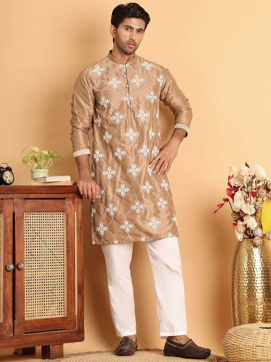 Embroidered Silk Blend Kurtas For Men ( ANMKO 204Brown )  [RT] [K-7]