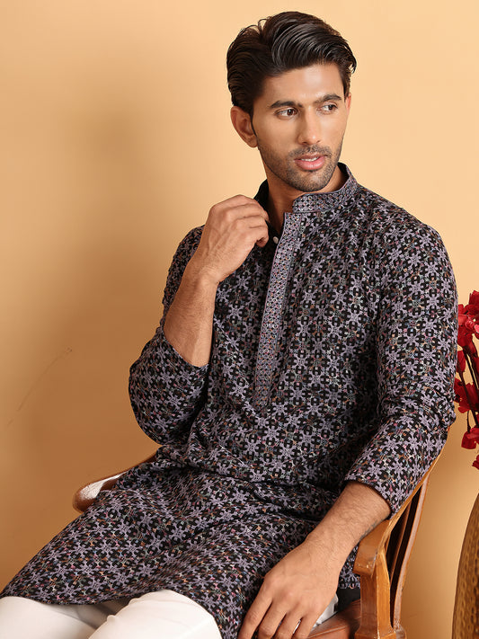 Embroidered Straight Kurtas For Men ( ANMKO 205Grey )  [RT] [P-14]