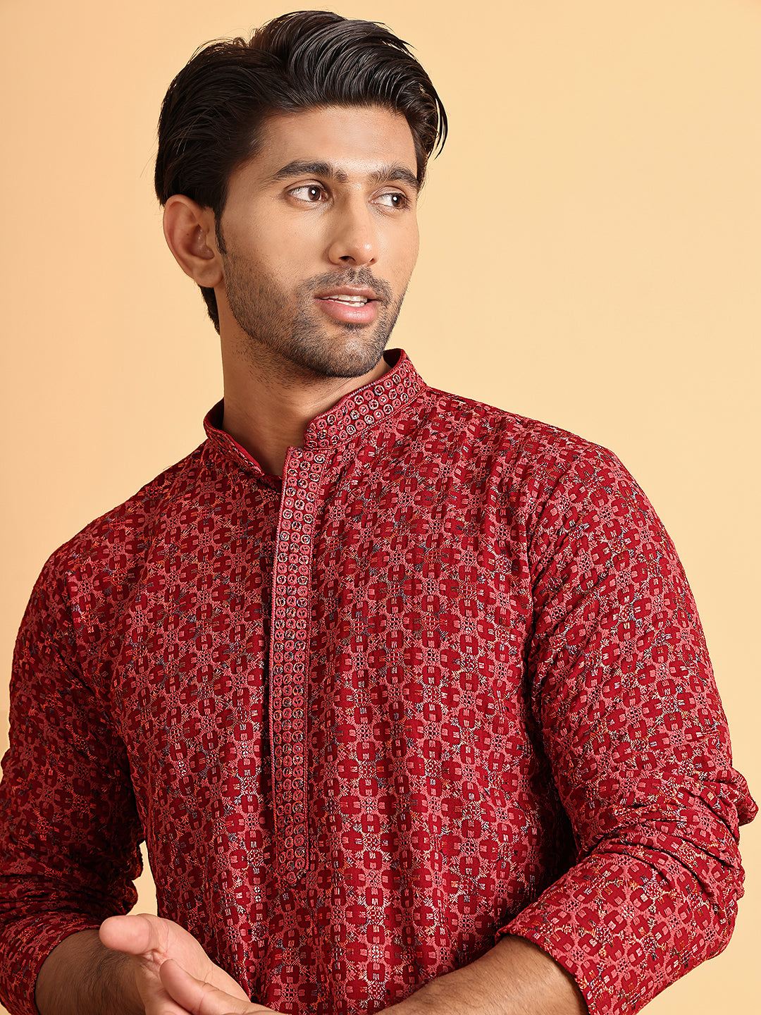 Embroidered Straight Kurtas For Men ( ANMKO 205Maroon )  [RT] [P-14]