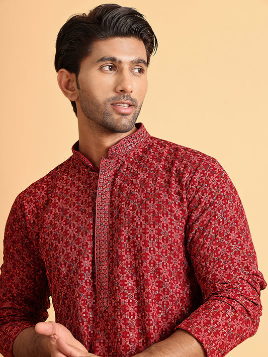 Embroidered Straight Kurtas For Men ( ANMKO 205Maroon )  [RT] [P-14]