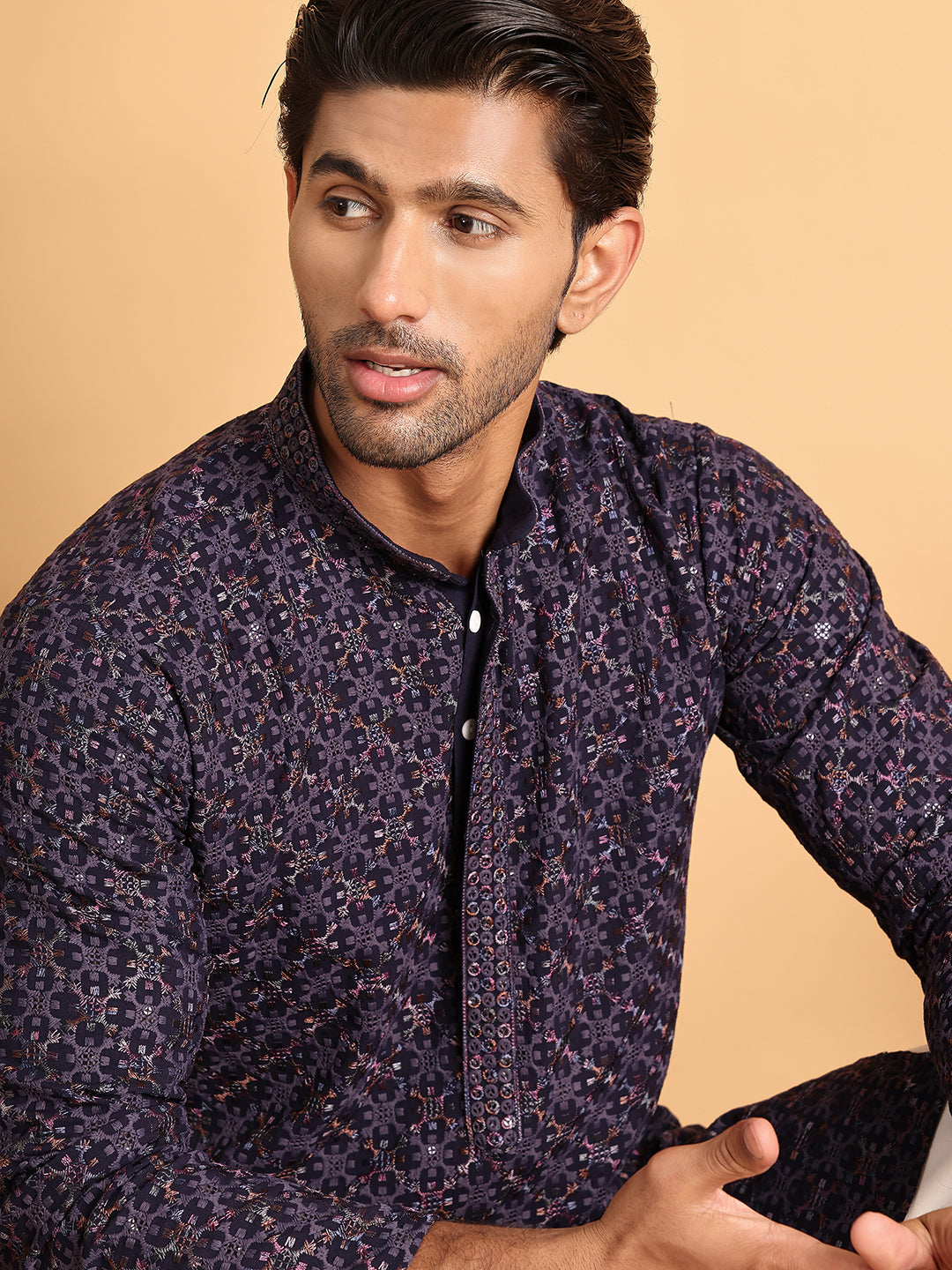 Embroidered Straight Kurtas For Men ( ANMKO 205Purple )  [RT] [P-14]