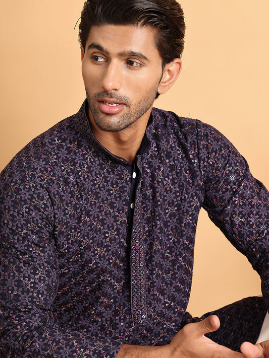 Embroidered Straight Kurtas For Men ( ANMKO 205Purple )  [RT] [P-14]