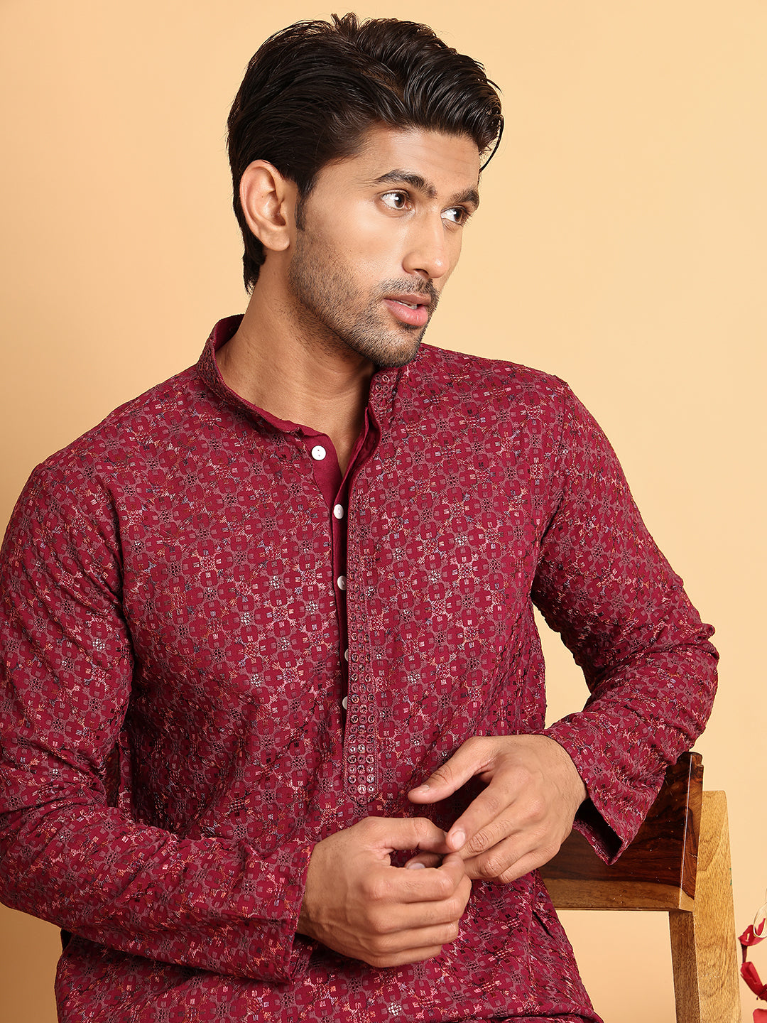 Embroidered Straight Kurtas For Men ( ANMKO 205Wine )  [RT] [P-14]