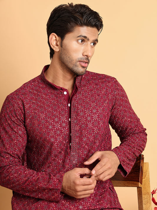Embroidered Straight Kurtas For Men ( ANMKO 205Wine )  [RT] [P-14]