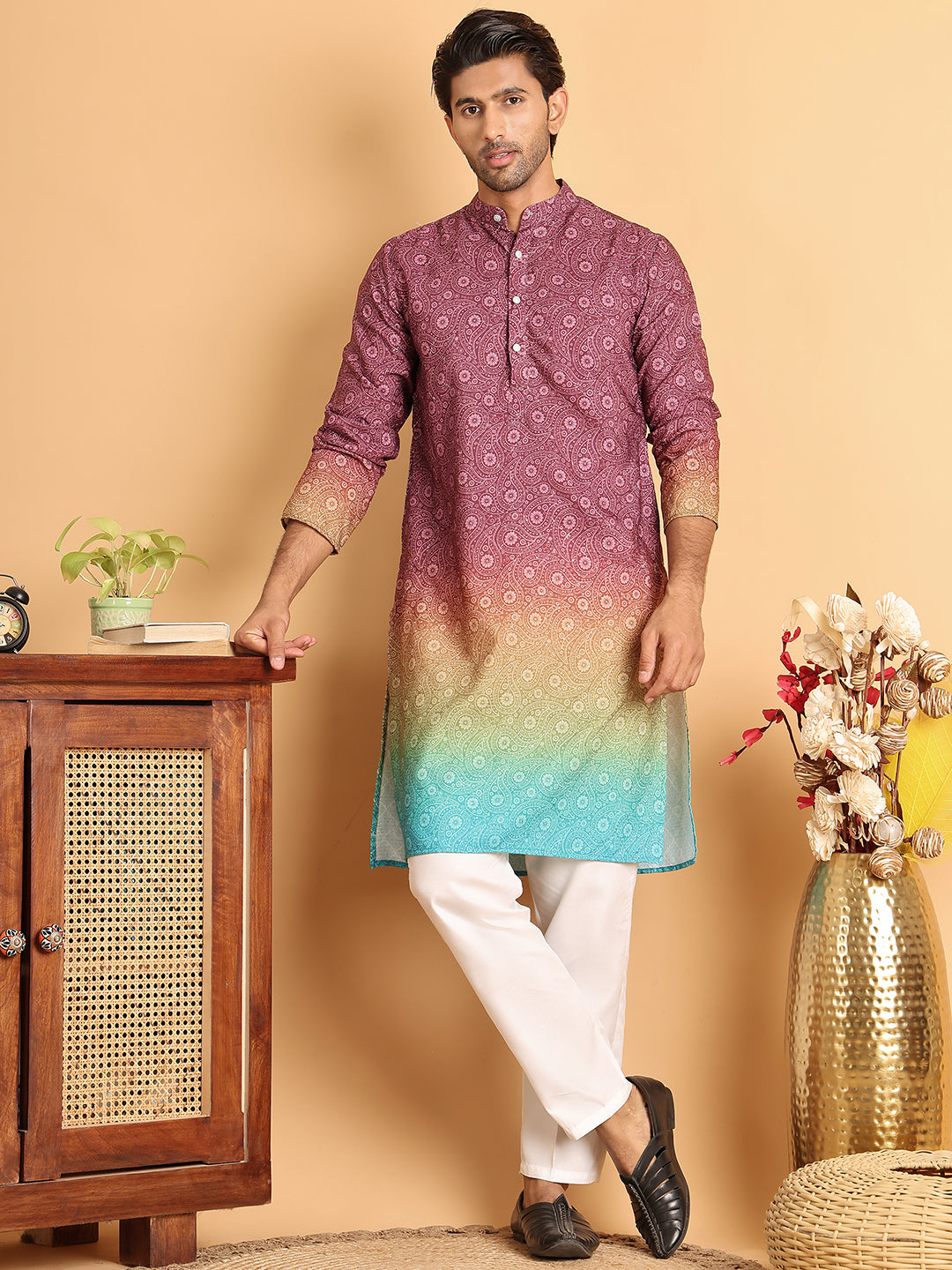 Men's Maroon Ombre Printed Kurtas ( ANMKO 206Maroon )  [RT] [P-13]