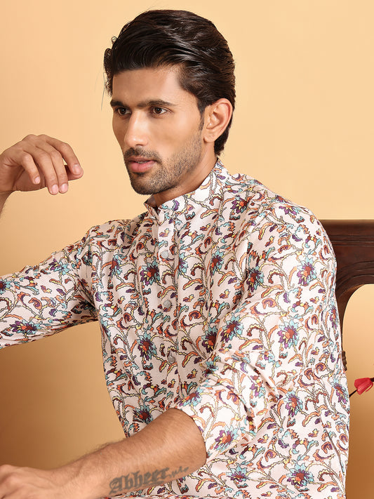 Printed Kurtas For Men.  ( AAMKKO 207Cream )
