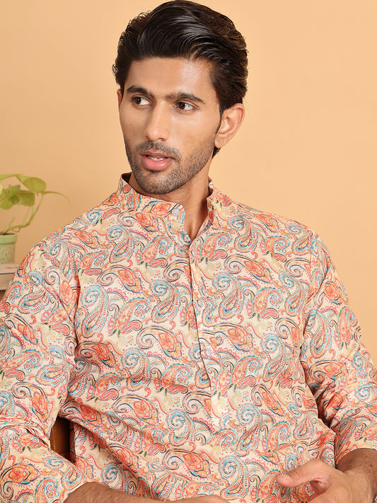 Printed Kurtas For Men.  ( ANMKO 207Orange )  [RT] [G-9]