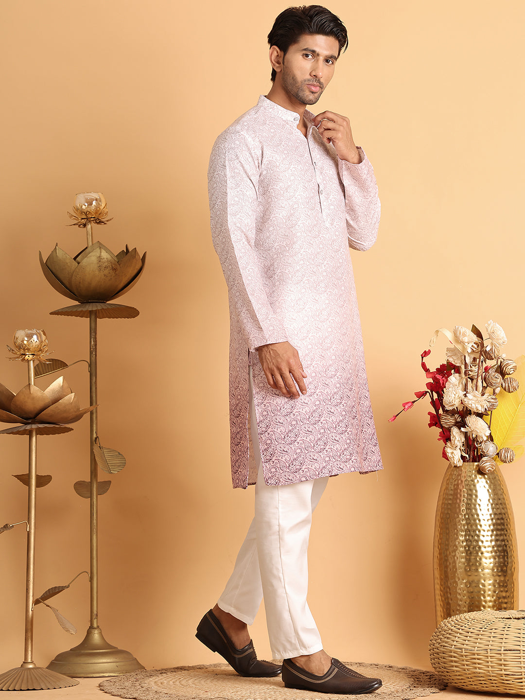 Men's Ombre Printed Kurtas ( ANMKO 208Light-Pink )  [RT] [K-4]