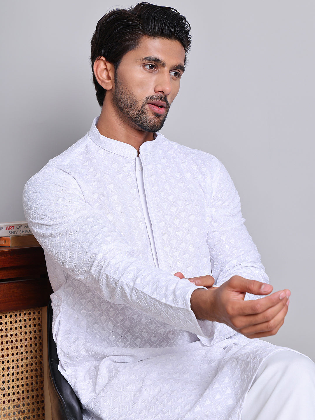 Embroidered and Sequence Kurtas. ( ANMKO 210White )  [RT] [B-2]