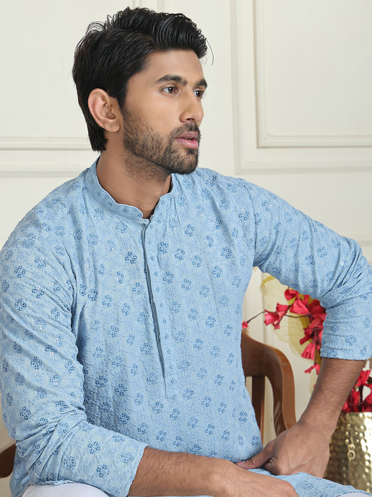 Sequin Embroidered Pure Cotton Kurtas. ( ANMKO 211Blue )  [RT] [P-13]
