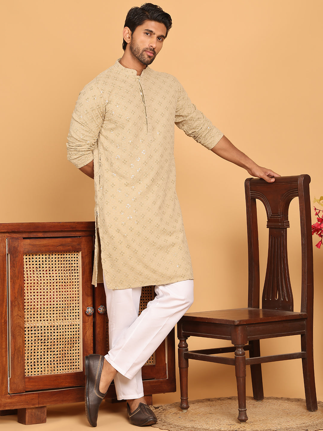 Sequin Embroidered Pure Cotton Kurtas. ( ANMKO 211Brown )  [RT] [P-13]