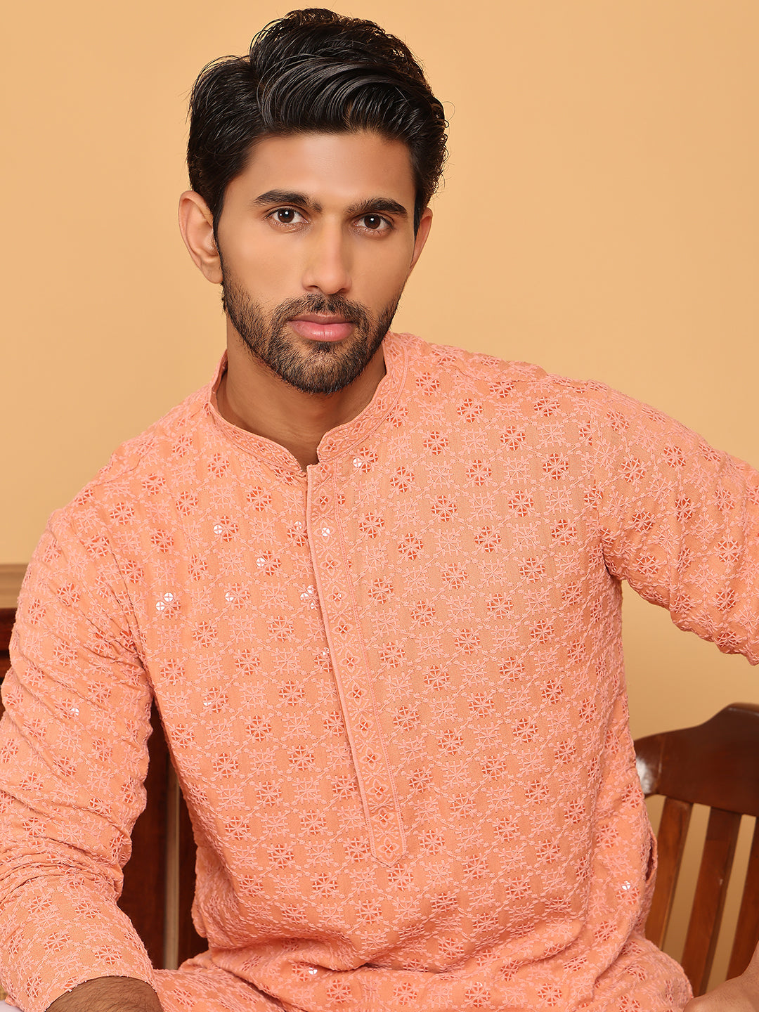 Sequin Embroidered Pure Cotton Kurtas. ( ANMKO 211Peach )  [RT] [P-13]