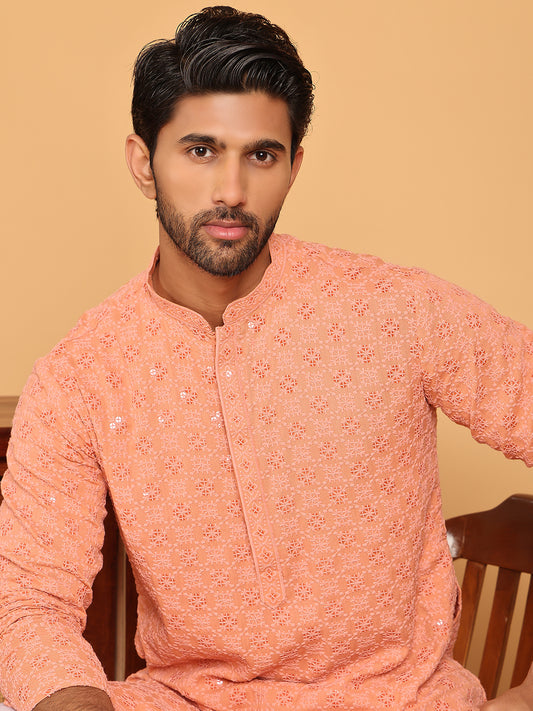 Sequin Embroidered Pure Cotton Kurtas. ( ANMKO 211Peach )  [RT] [P-13]