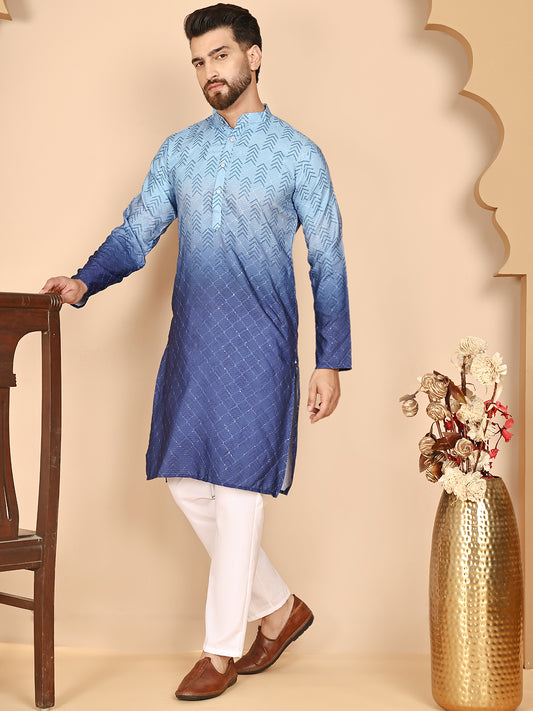 Ombre Printed Kurtas For Men ( RANMKO 212Blue )