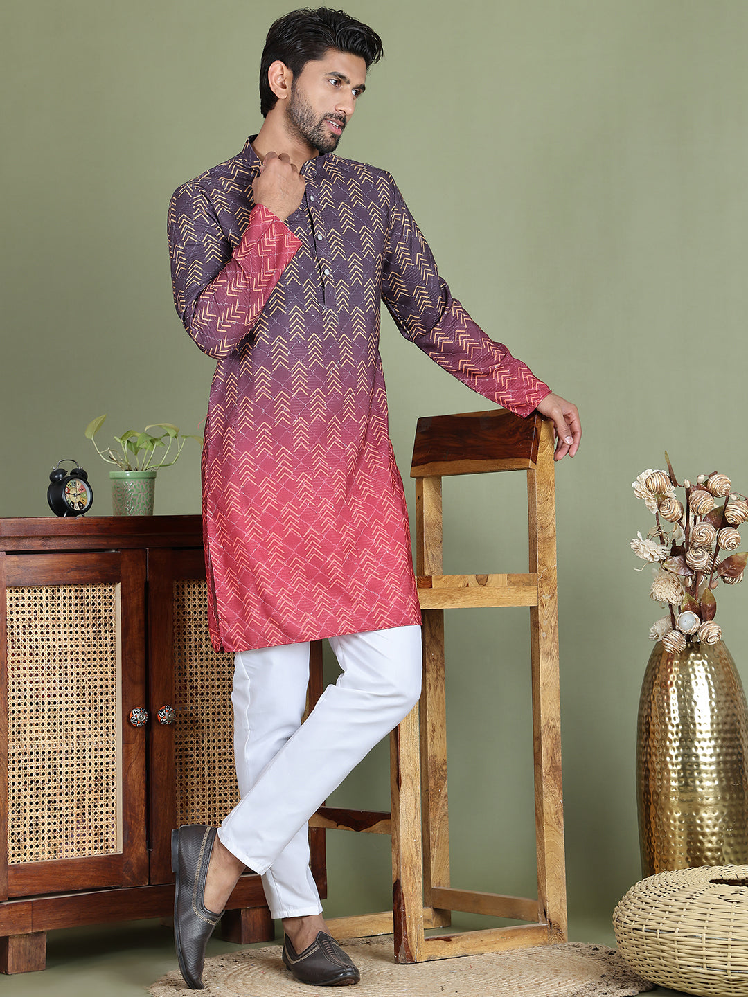 Ombre Printed Kurtas For Men ( ANMKO 212Coffee )  [RT] [A-5]