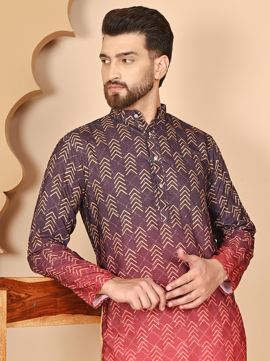 Ombre Printed Kurtas For Men ( RANMKO 212Coffee )