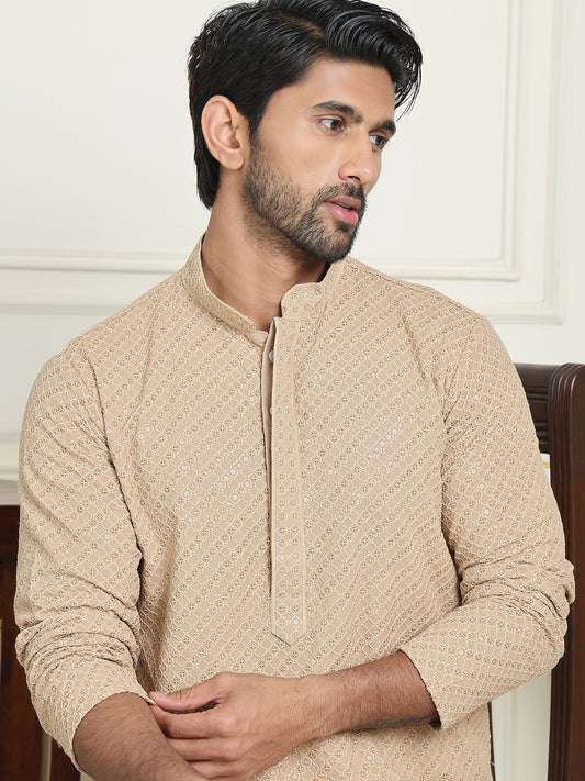 Embroidered Thread Work Straight Kurtas for Men ( ANMKO 214Brown )  [RT] [P-14]