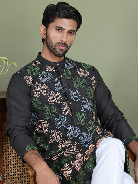 Embroidered Kurtas For Men ( ANMKO 215Black )  [RT] [A-6]
