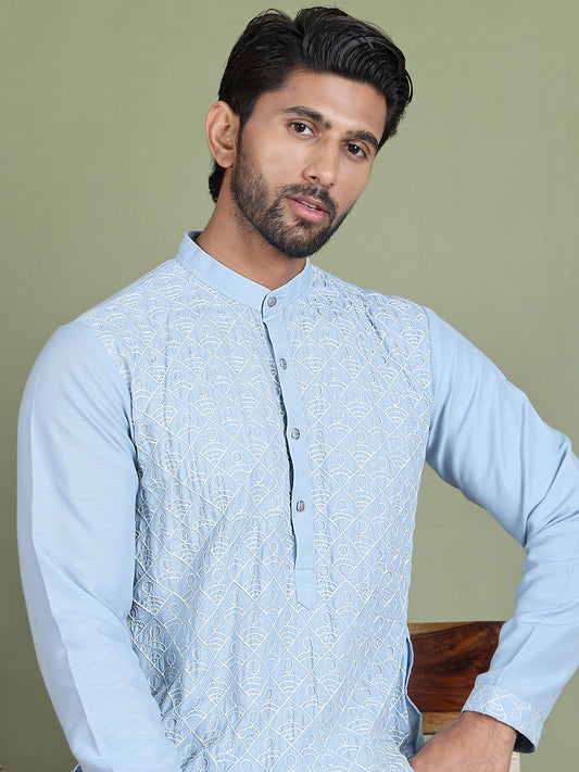 Embroidered Kurtas For Men ( ANMKO 215Blue )  [RT] [A-6]