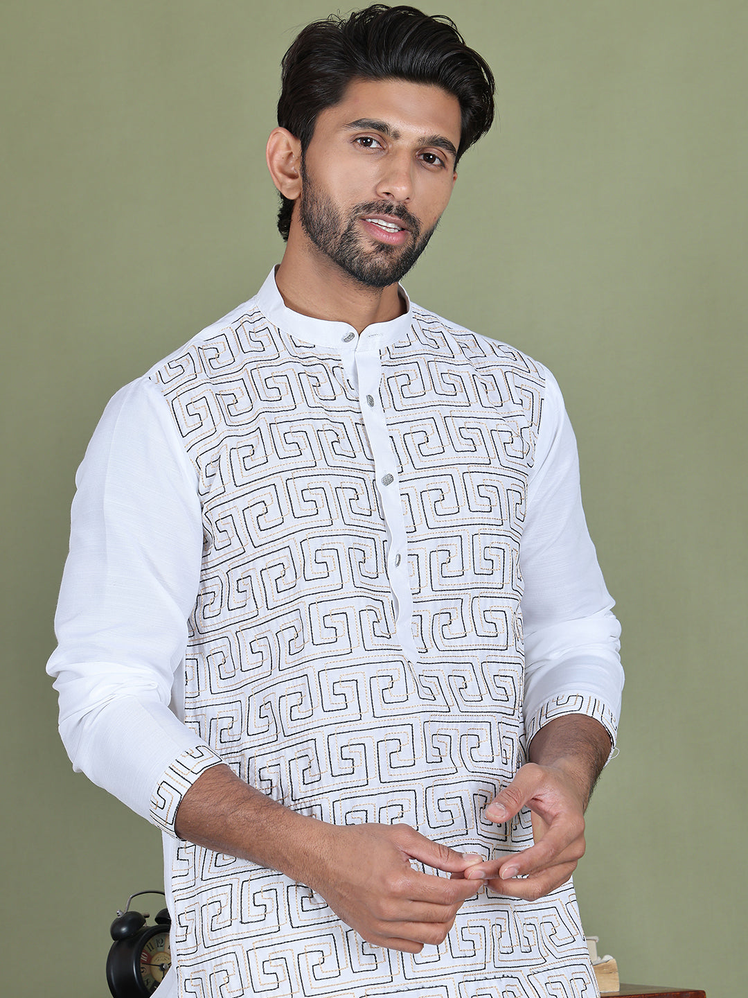 Embroidered Kurtas For Men ( ANMKO 215White )  [RT] [A-6]
