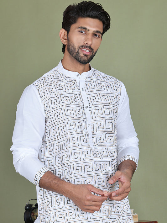 Embroidered Kurtas For Men ( ANMKO 215White )  [RT] [A-6]