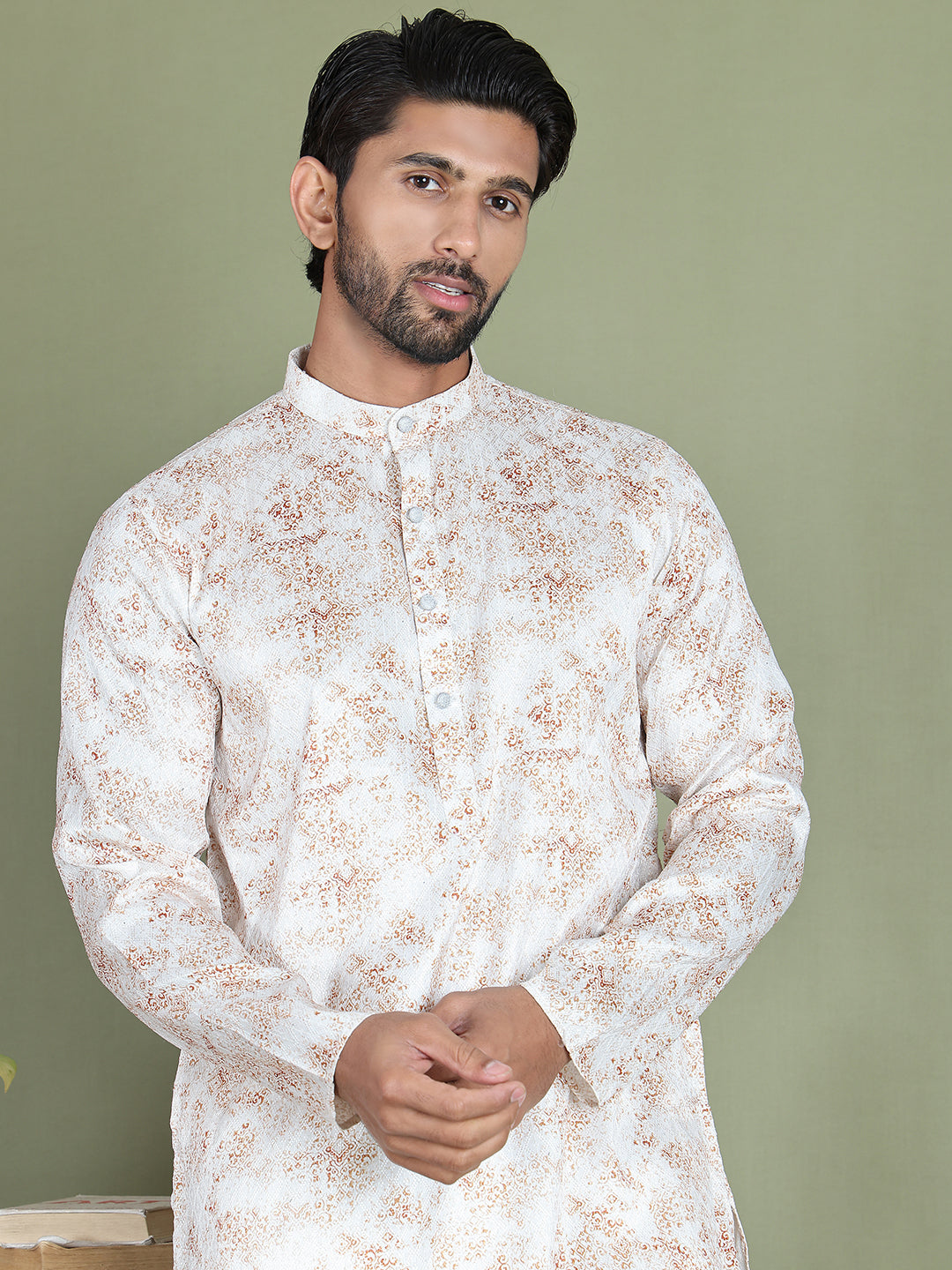 Printed & Sequence Kurtas for Men ( ANMKO 216White )  [RT] [P-14]