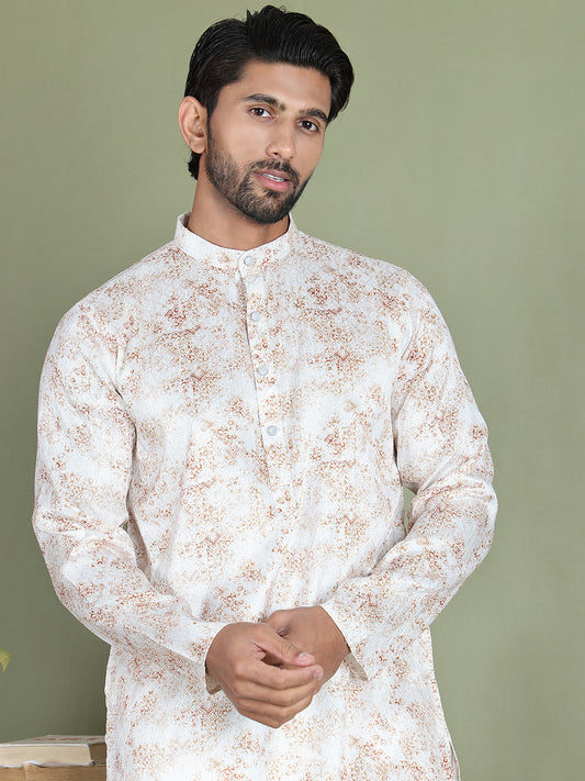Printed & Sequence Kurtas for Men ( ANMKO 216White )  [RT] [P-14]