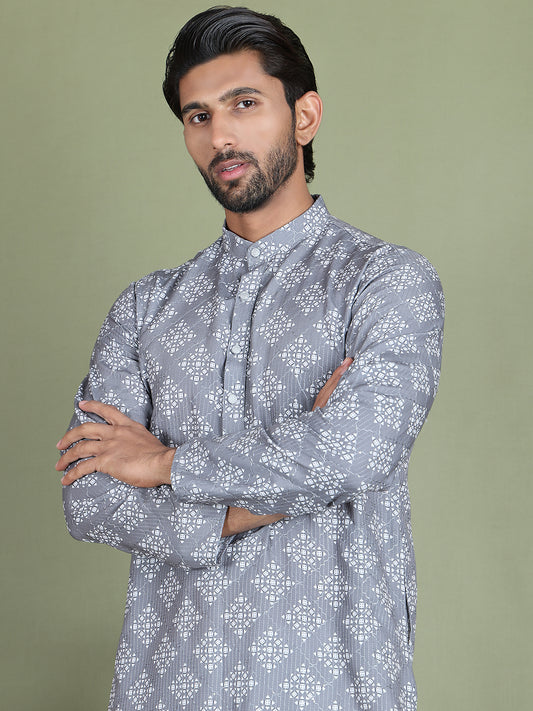 Printed & Sequence Kurtas for Men ( RANMKO 217Grey )