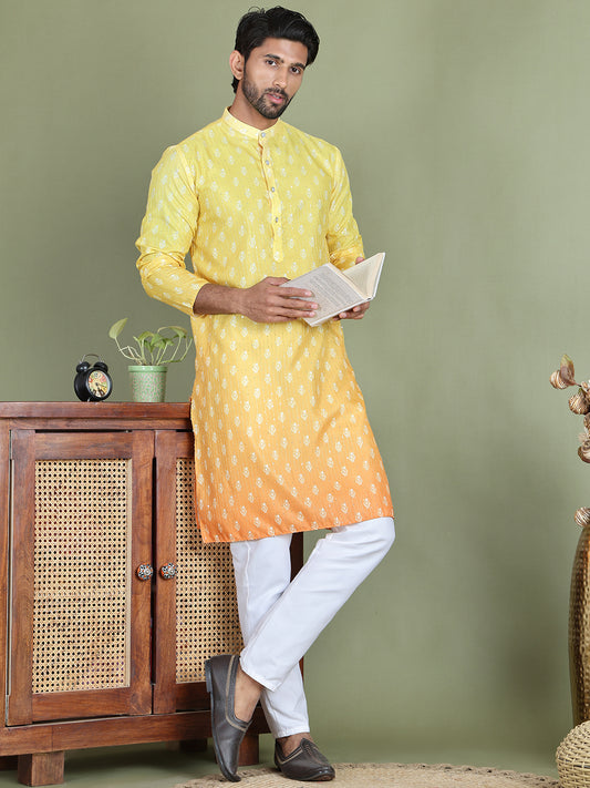 Ombre Printed Kurtas For Men ( ANMKO 218Lemon )  [RT] [M-5]