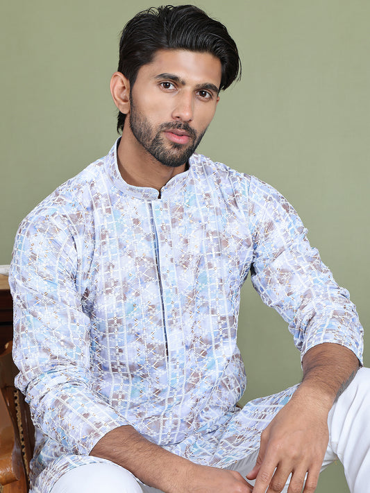 Embroidered & Printed Kurtas For Men ( ANMKO 219Blue )  [RT] [N-5]