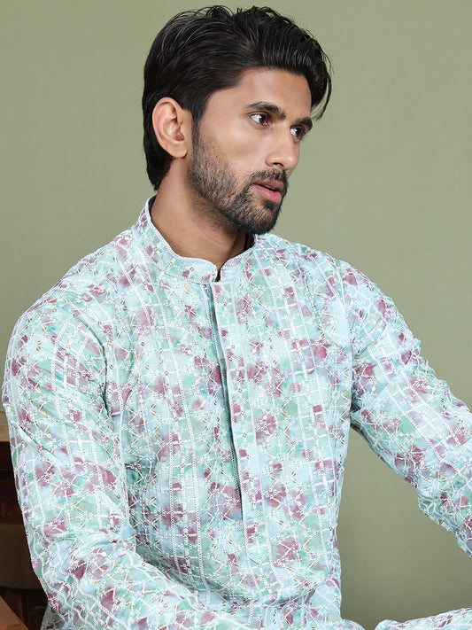 Embroidered & Printed Kurtas For Men ( ANMKO 219Green )  [RT] [N-5]