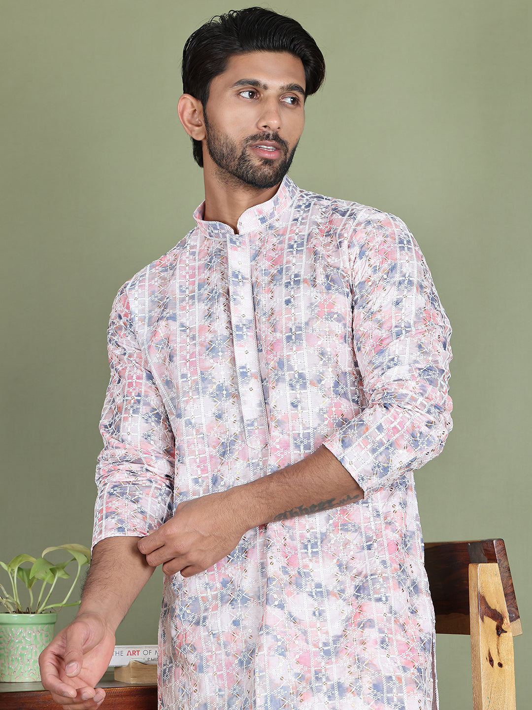 Embroidered & Printed Kurtas For Men ( ANMKO 219Peach )  [RT] [N-5]