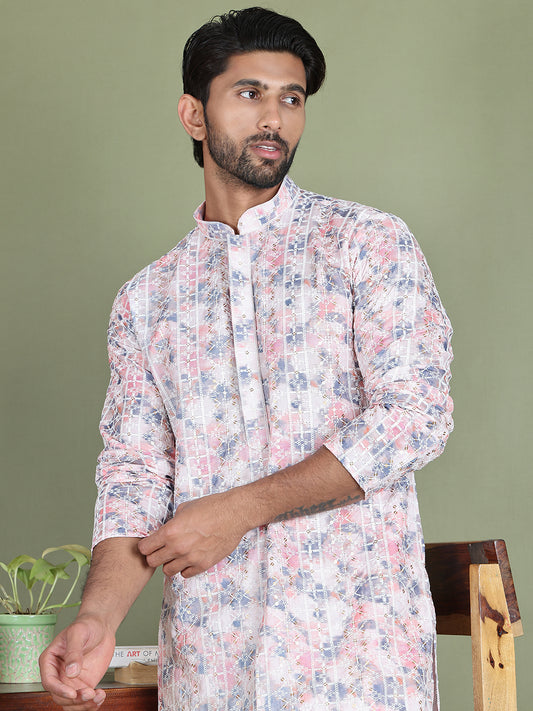 Embroidered & Printed Kurtas For Men ( ANMKO 219Peach )  [RT] [N-5]