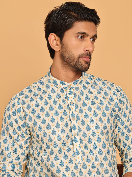Printed and Emrbroidered Kurta. ( ANMKO 221Peacock ) [RT] [P-14]