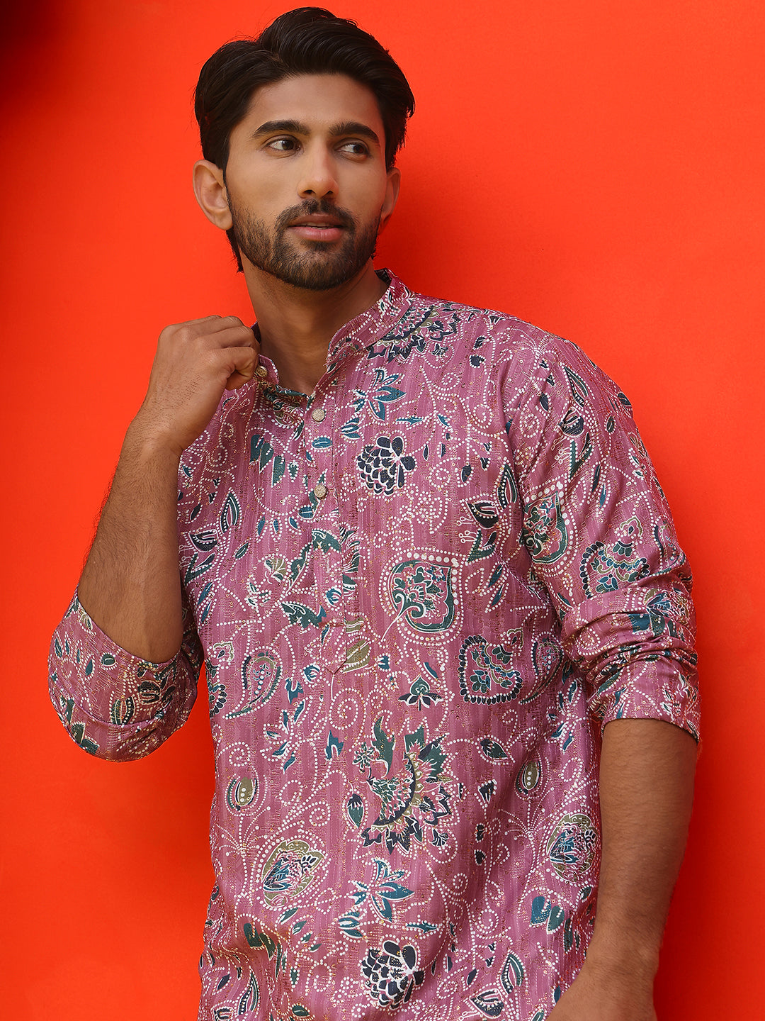 Floral Printed Kurta for Men ( ANMKO 224Purple )  [RT] [P-14]