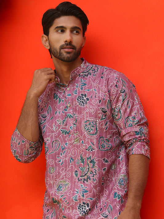 Floral Printed Kurta for Men ( ANMKO 224Purple )  [RT] [P-14]