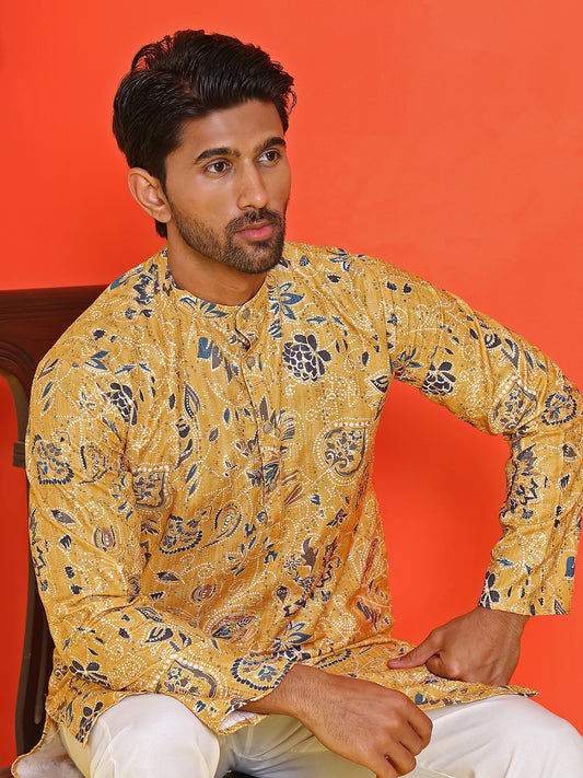 Floral Printed Kurta for Men ( ANMKO 224Yellow )  [RT] [P-14]